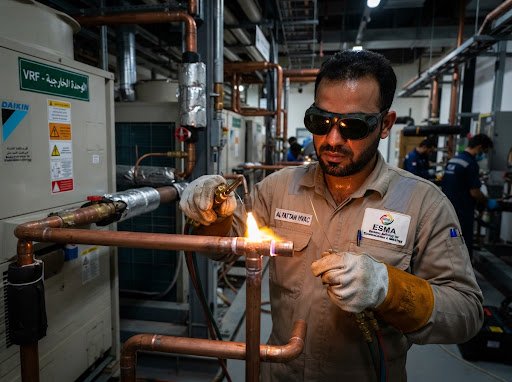 Copper Piping and Precision Brazing Works in Abu Dhabi Commercial HVAC Project
